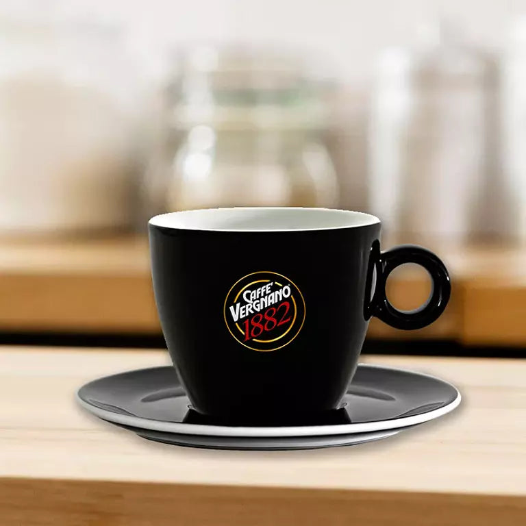 Caffè Vergnano Matte Black Cappuccino Cup w. Saucer