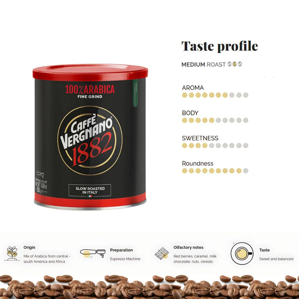 Caffe Vergnano Espresso 100% Arabica Moka Ground Coffee