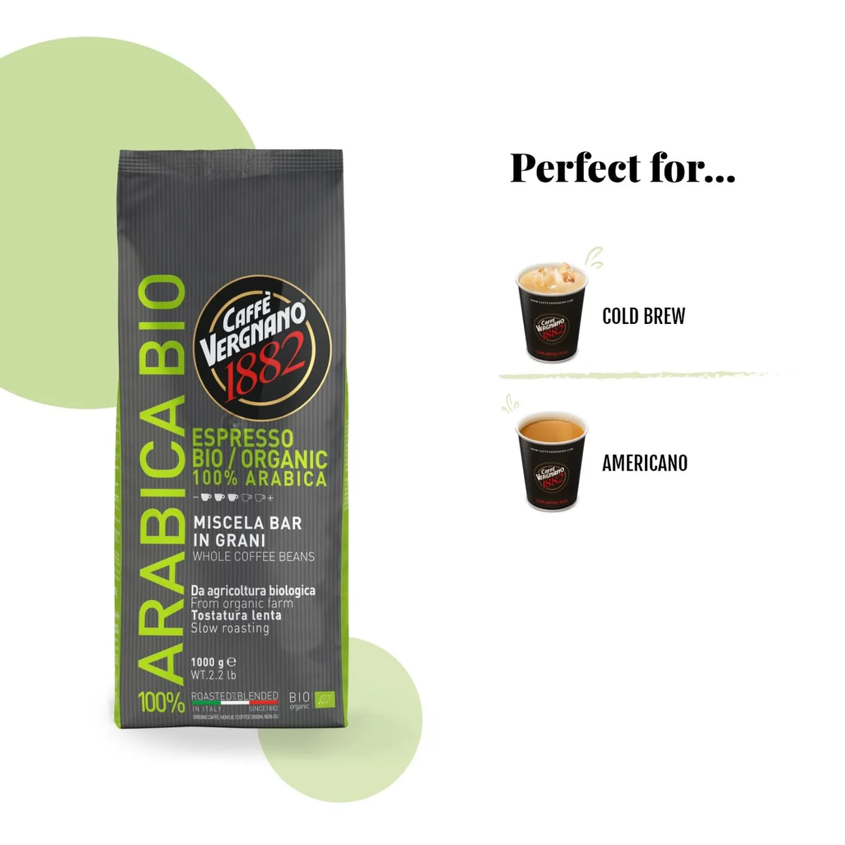 Bio Based Coffee Caffè Vergnano 100% Arabica BIO Organic Coffee Beans