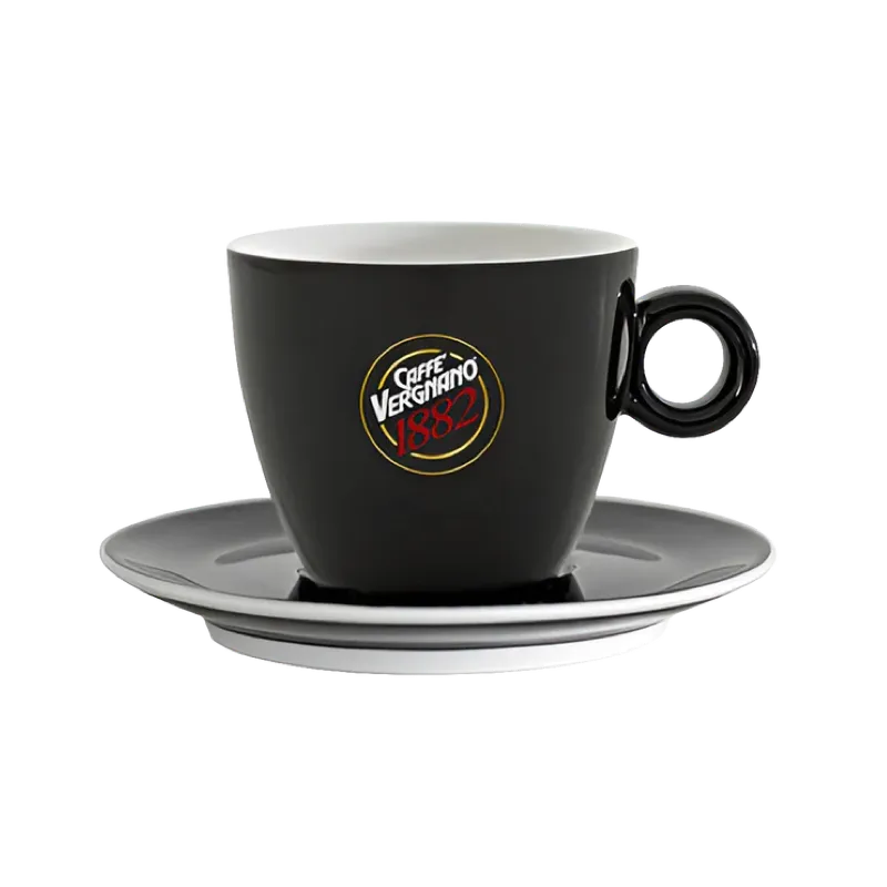Caffè Vergnano Matte Black Cappuccino Cup w. Saucer